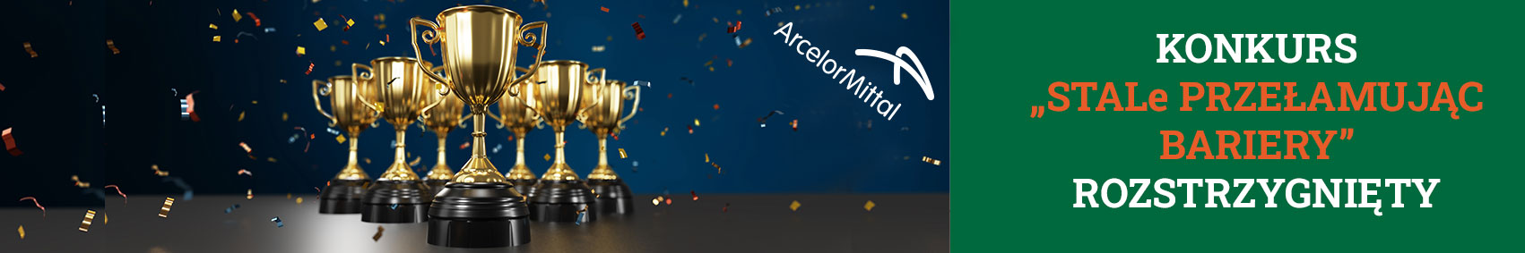 Grafika ozdobna z logiem ArcelorMittal i napisem Konkurs 